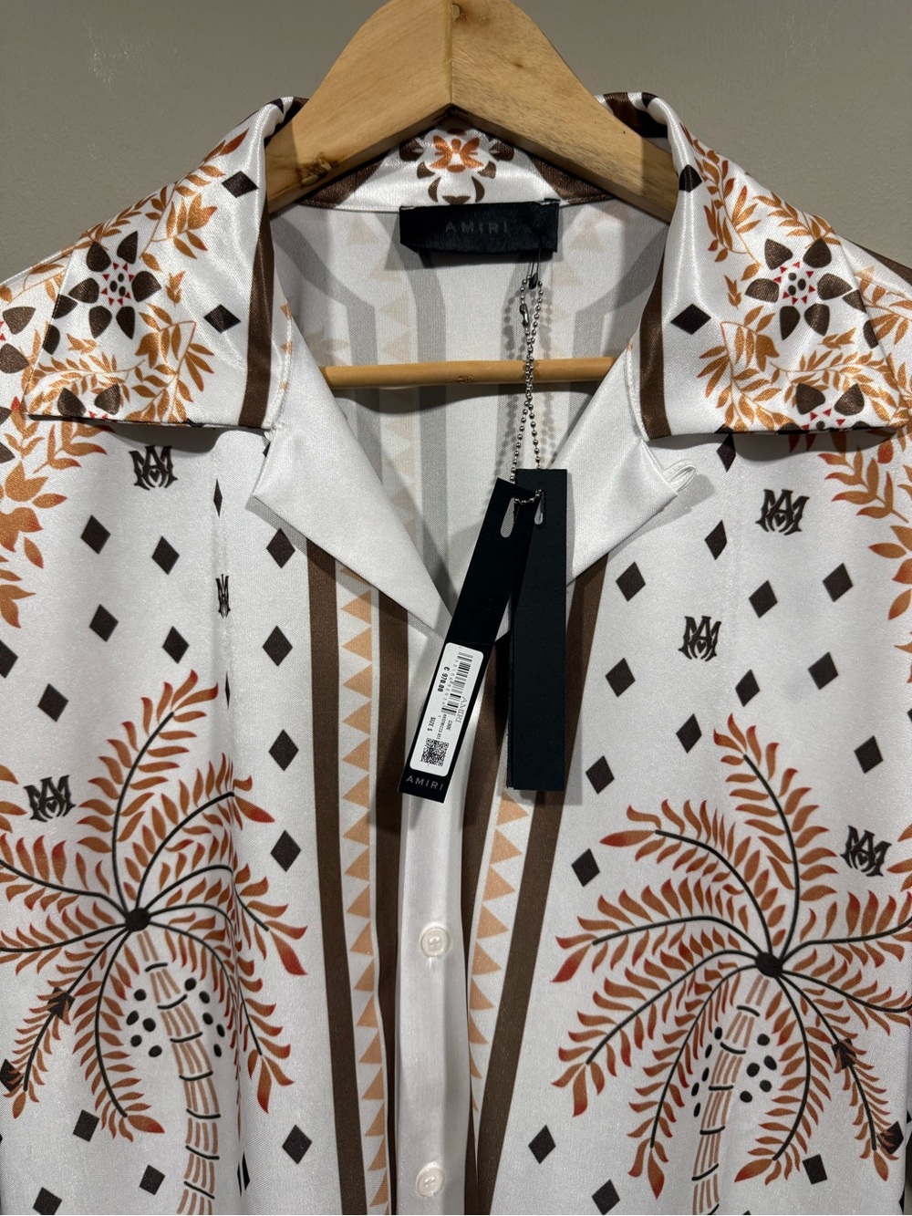 AMIRI White Short-Sleeve Button-Down with Brown Palm Print (set 1:1 defect)